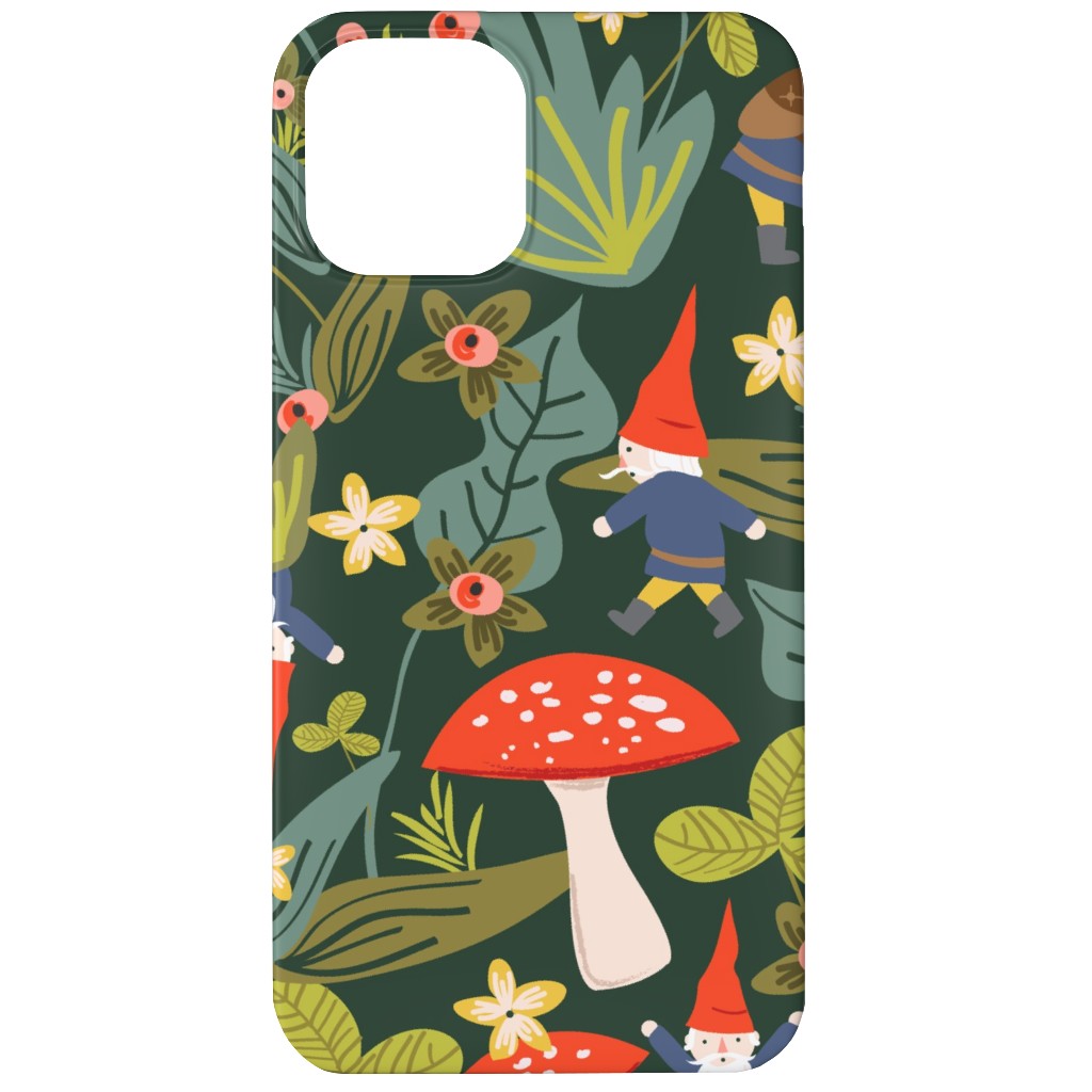 Woodland Gnomes & Mushrooms - Green Phone Case, Slim Case, Matte, iPhone 12, Green, Classic Green