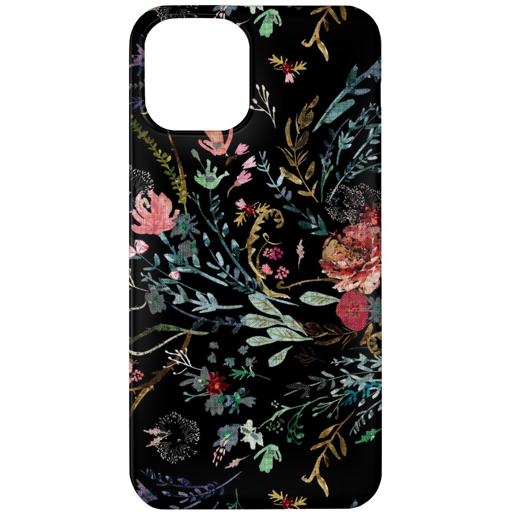 Fable Floral - Black Phone Case, Slim Case, Matte, iPhone 12, Black