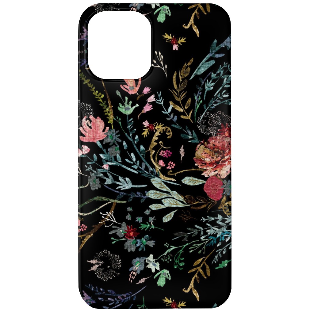 Fable Floral - Black Phone Case, Slim Case, Matte, iPhone 12, Black, Black