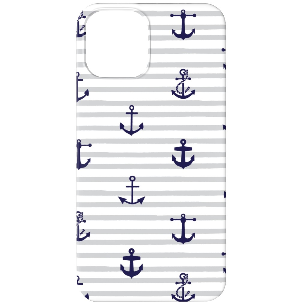 Anchors Away - Black on Gray Stripes Phone Case, Slim Case, Matte, iPhone 12, Gray, Gray