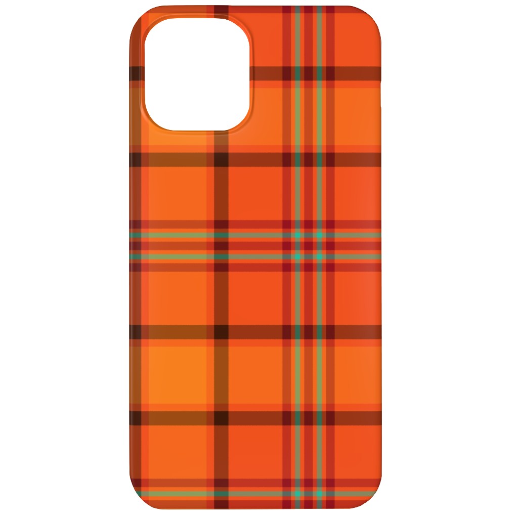 Orange With Black Plaid Phone Case, Slim Case, Matte, iPhone 12, Orange