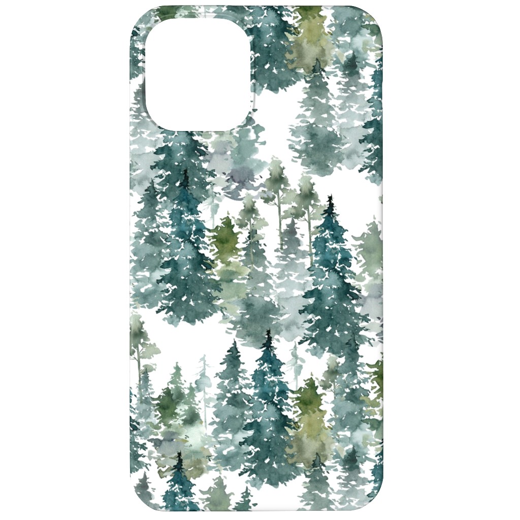 Woodland Trees Watercolor - White Phone Case, Slim Case, Matte, iPhone 12, Green, Classic Green