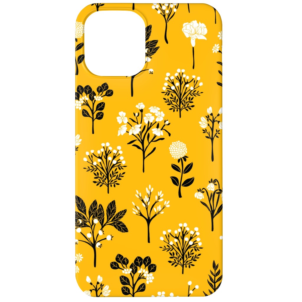Florals - Yellow and Black Phone Case, Slim Case, Matte, iPhone 12, Yellow