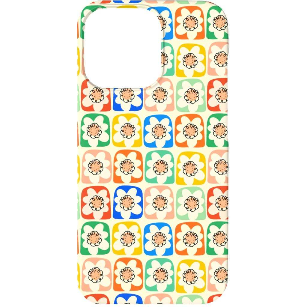 Abstract Retro Flower Doodle Squares - Multi Phone Case, Silicone Liner Case, Matte, iPhone 13 Mini, Multicolor
