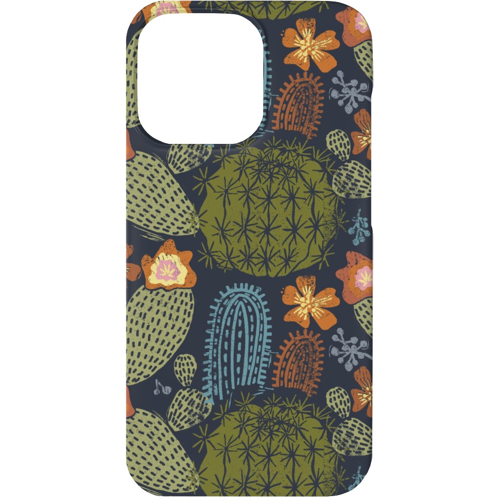Cactus Garden - Block Print Style - Dark Phone Case, Silicone Liner Case, Matte, iPhone 13 Mini, Green