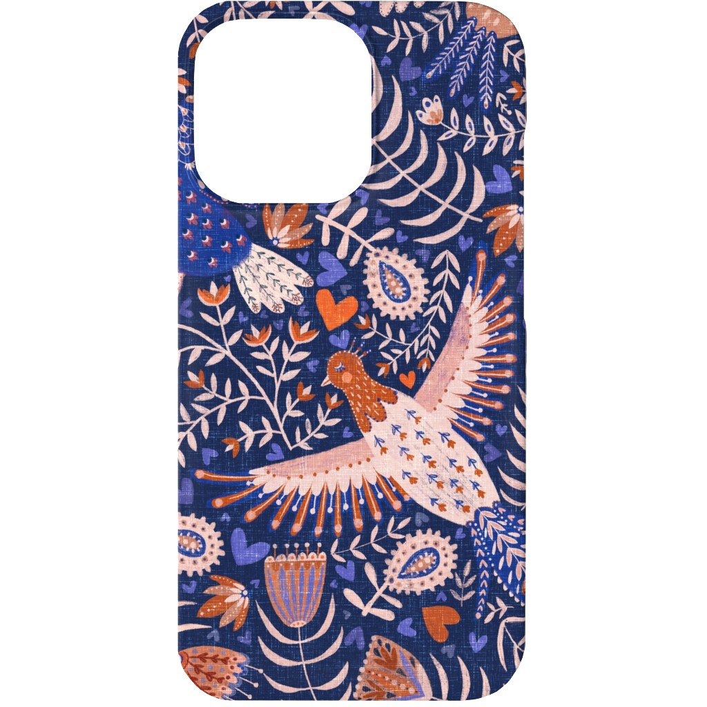 Swedish Folk Art Birds - Blue Phone Case, Silicone Liner Case, Matte, iPhone 13 Mini, Blue