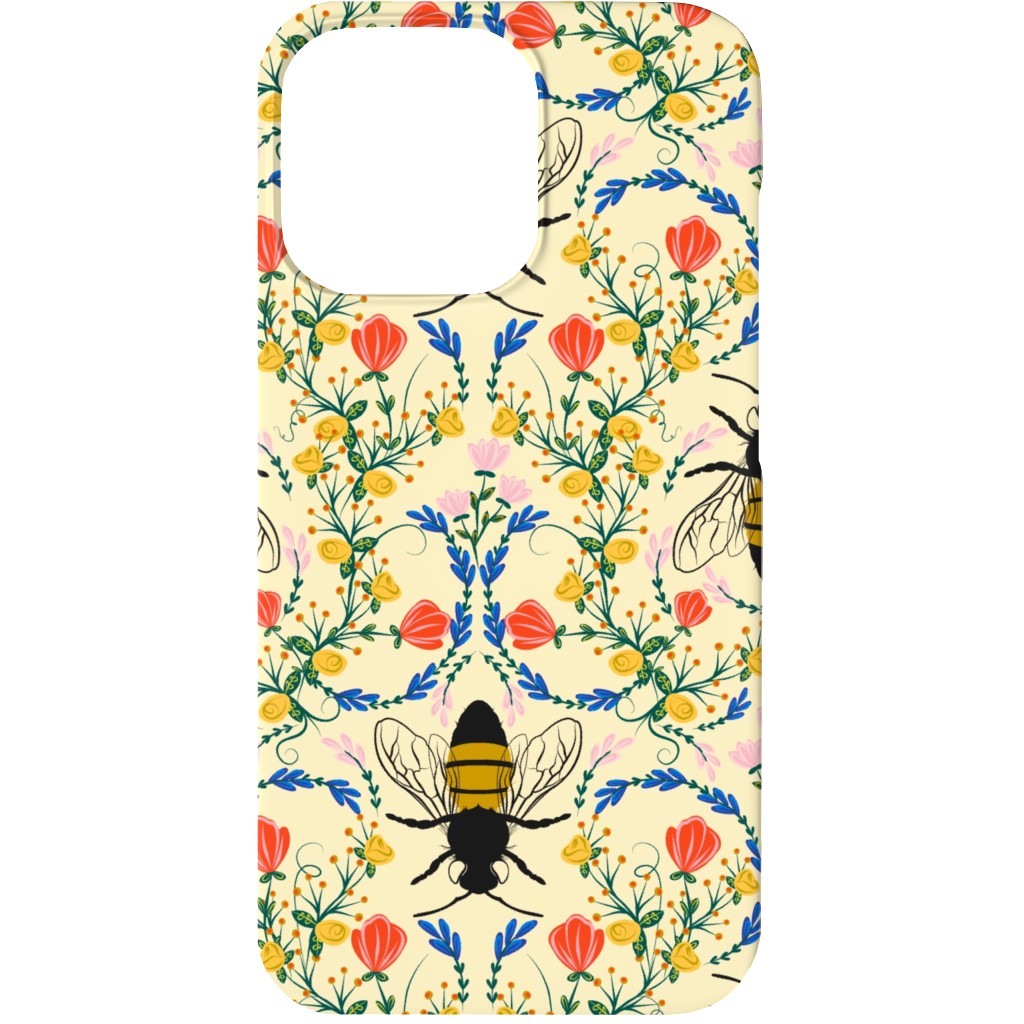 Bee Garden - Multi on Cream Phone Case, Silicone Liner Case, Matte, iPhone 13 Mini, Yellow