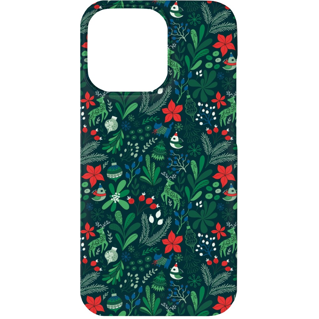 Merry Christmas Floral - Dark Phone Case, Silicone Liner Case, Matte, iPhone 13 Mini, Green