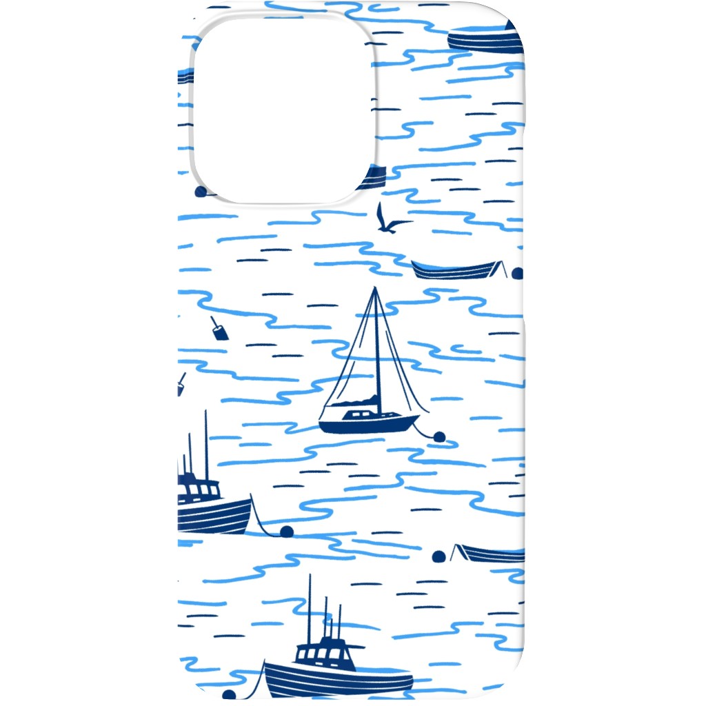 Harbor Boats - Blue on White Phone Case, Silicone Liner Case, Matte, iPhone 13 Mini, Blue