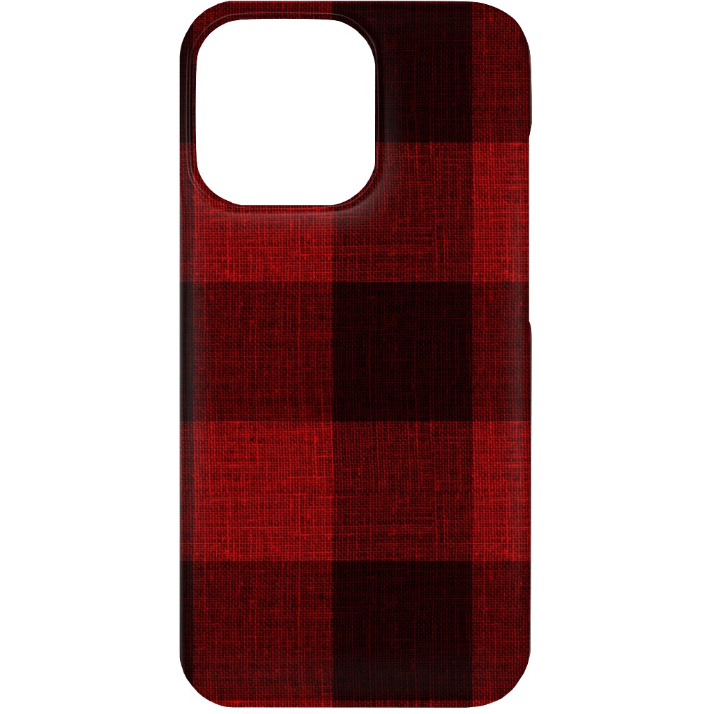 Linen Look Gingham Lumberjack - Red, Black Phone Case, Silicone Liner Case, Matte, iPhone 13 Mini, Red