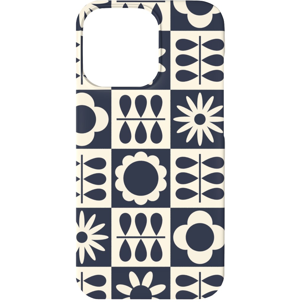 Scandinavian Checker Blooms - Off White and Navy Phone Case, Slim Case, Matte, iPhone 13 Mini, Black