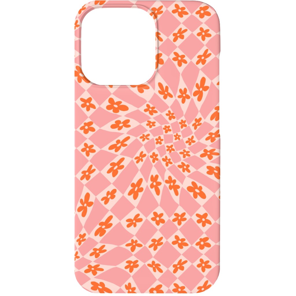 Trippy Checker - Floral - Pink and Orange Phone Case, Slim Case, Matte, iPhone 13 Mini, Pink