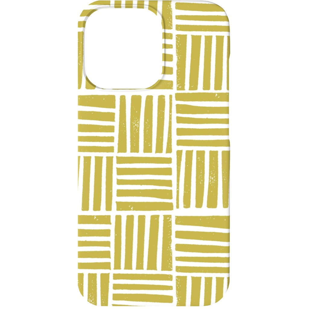 Thatch Stripe Grid - Yellow Phone Case, Slim Case, Matte, iPhone 13 Mini, Yellow