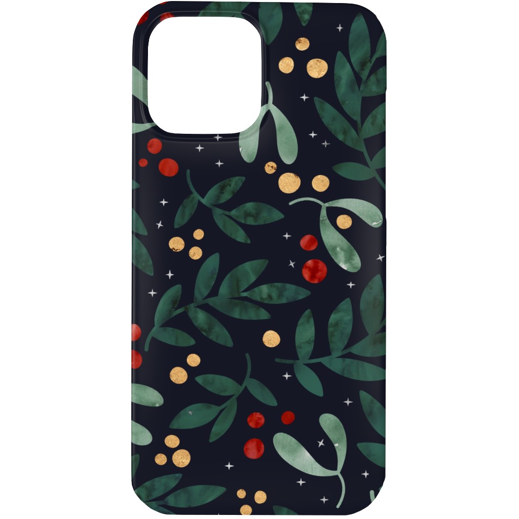 Christmas Berries - Dark Phone Case, Silicone Liner Case, Matte, iPhone 13 Pro Max, Green