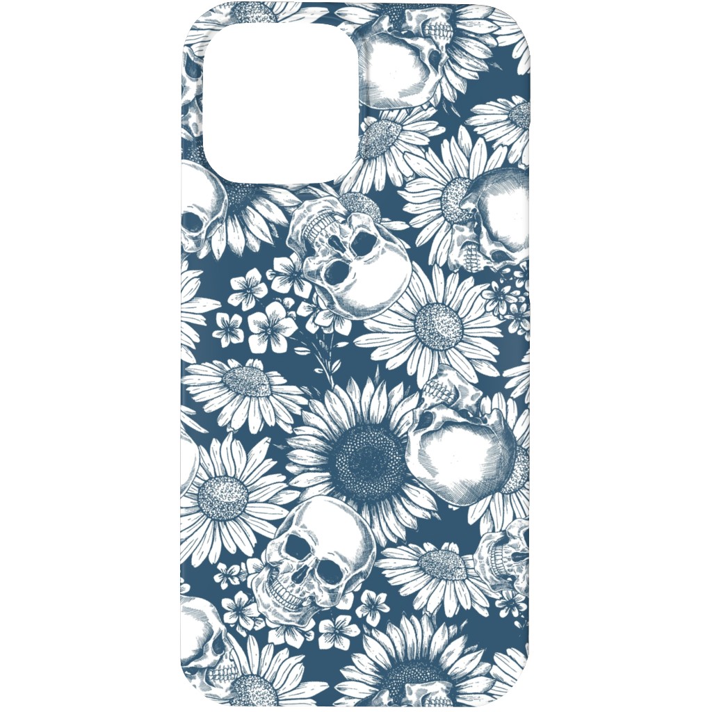 Floral Skull - Blue Phone Case, Silicone Liner Case, Matte, iPhone 13 Pro Max, Blue, True Blue