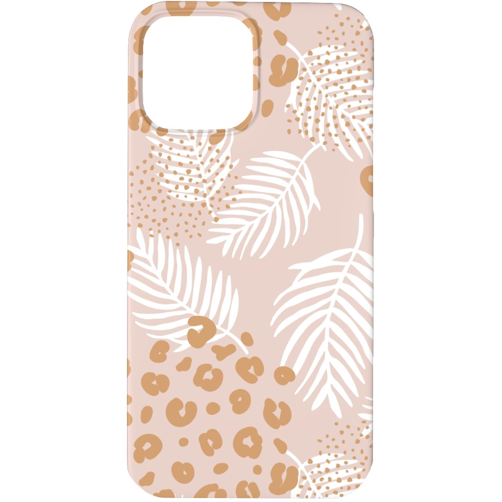 Palm Leaves and Animal Panther Spots - Beige Phone Case, Slim Case, Matte, iPhone 13 Pro Max, Pink