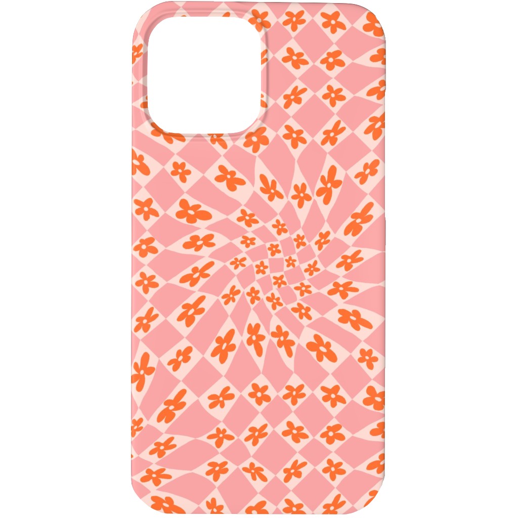 Trippy Checker - Floral - Pink and Orange Phone Case, Slim Case, Matte, iPhone 13 Pro Max, Pink, Bright Pink