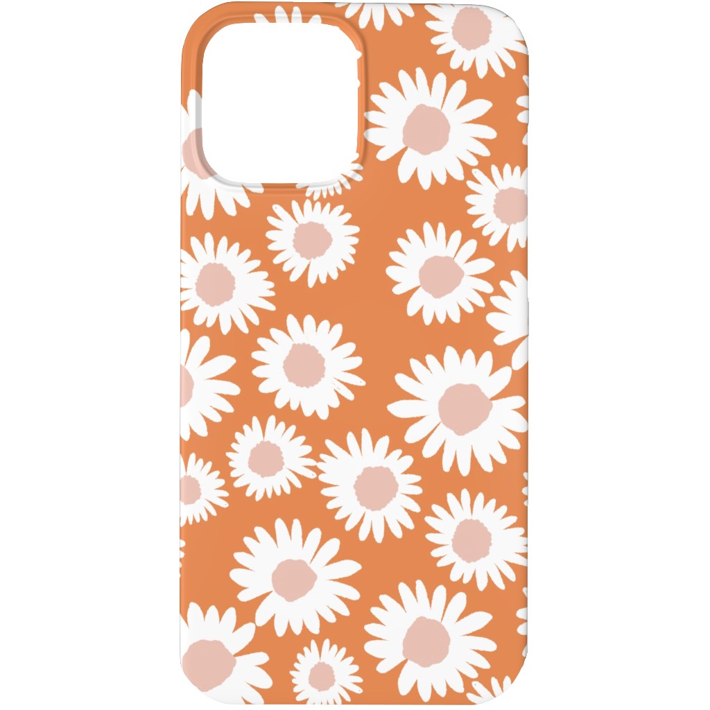 Boho Daisies - Flowers - Muted Orange and Blush Phone Case, Slim Case, Matte, iPhone 13 Pro Max, Orange