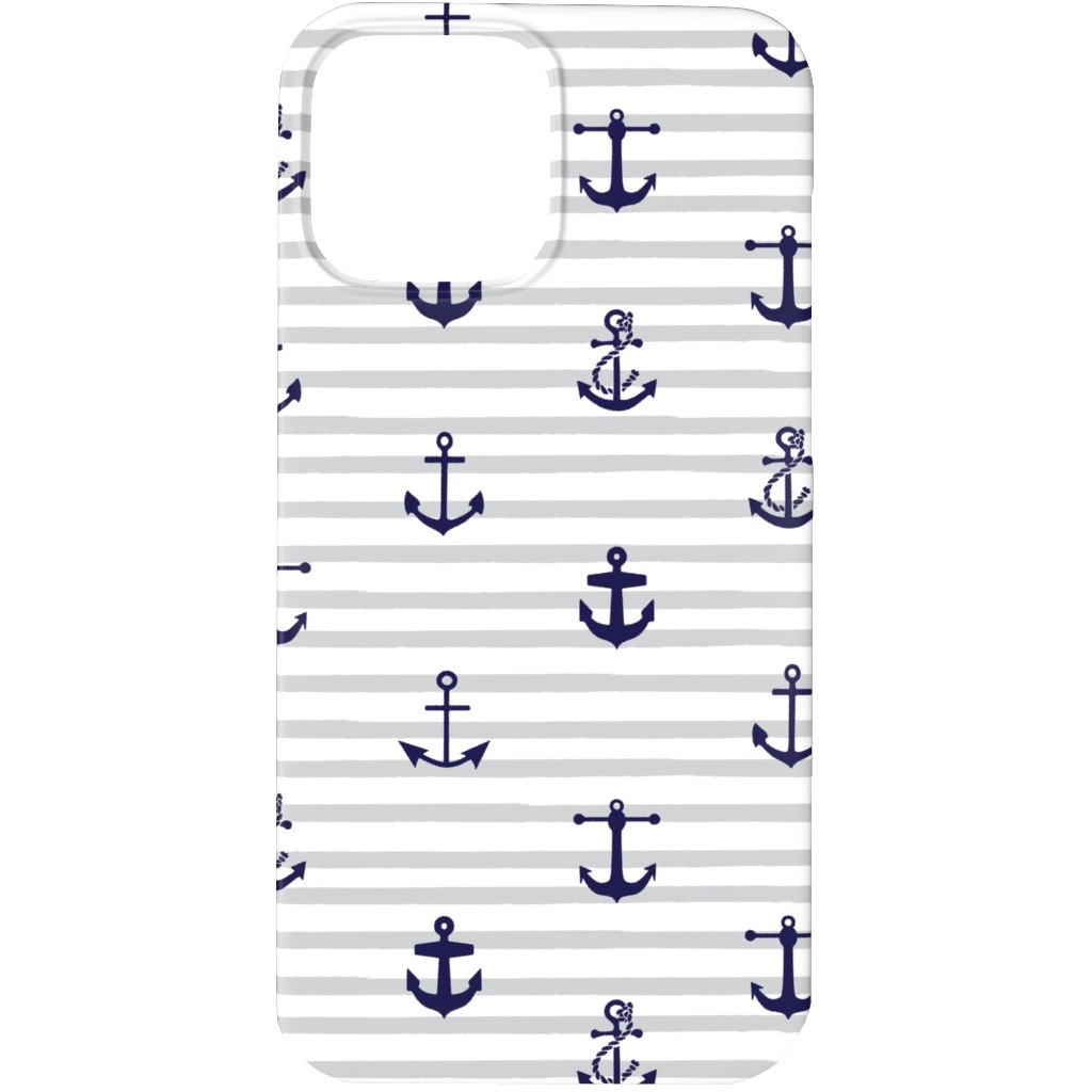 Anchors Away - Black on Gray Stripes Phone Case, Slim Case, Matte, iPhone 13 Pro Max, Gray