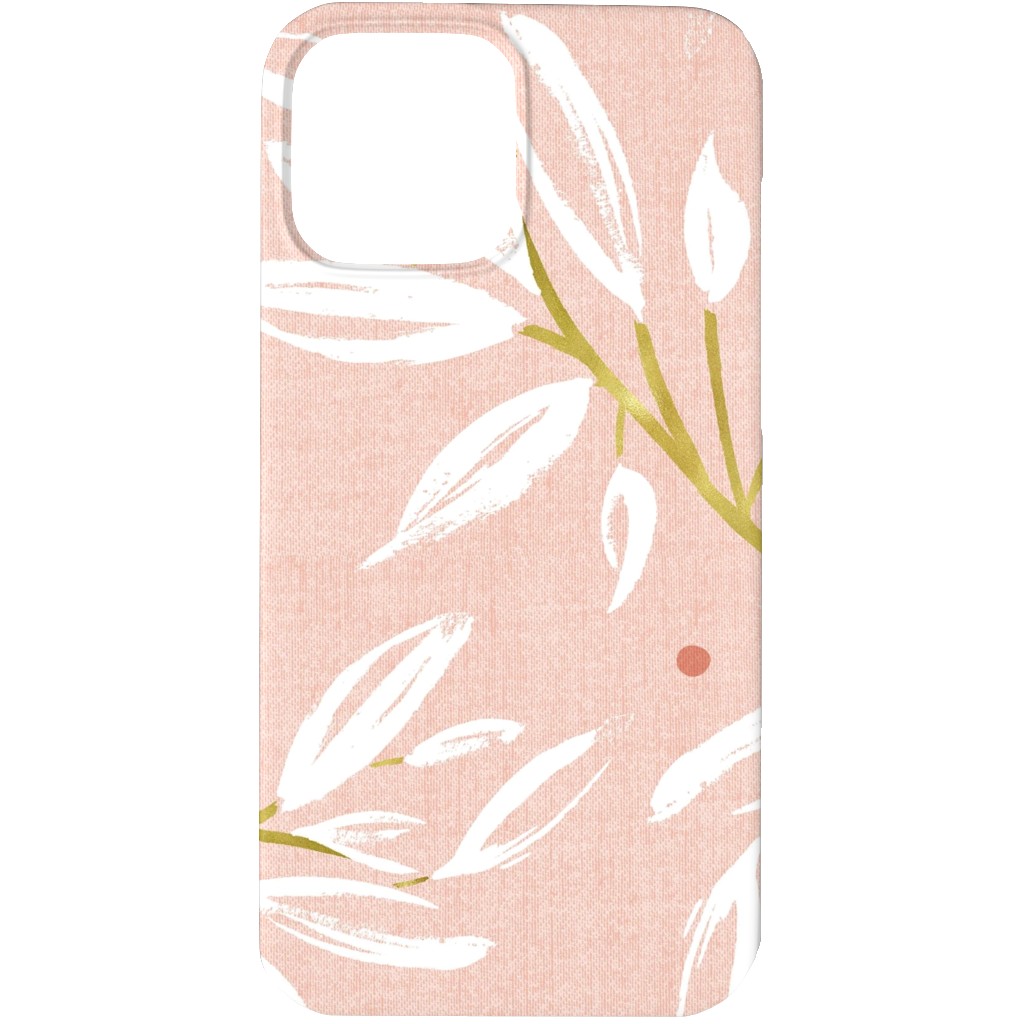 Zen - Gilded Leaves - Blush Pink Large Phone Case, Slim Case, Matte, iPhone 13 Pro Max, Pink, Bright Pink