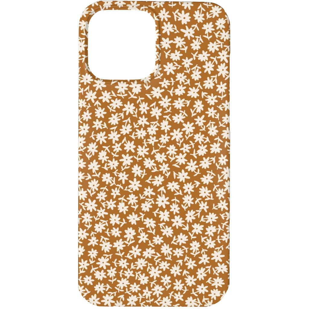 Ditsy Floral - Cream on Golden Mustard Brown Phone Case, Silicone Liner Case, Matte, iPhone 13 Pro, Brown, Brown