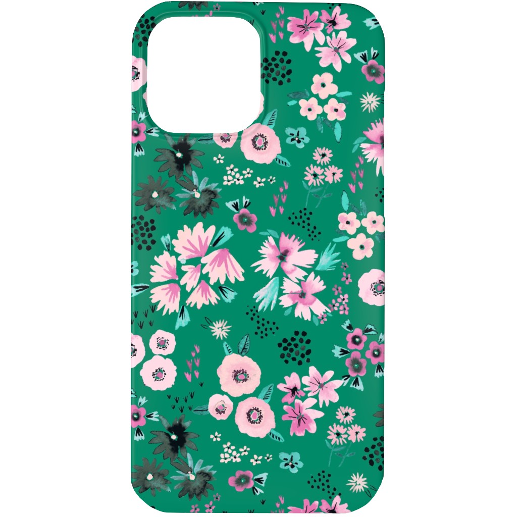 Artful Little Flowers - Green Phone Case, Silicone Liner Case, Matte, iPhone 13 Pro, Green, Classic Green