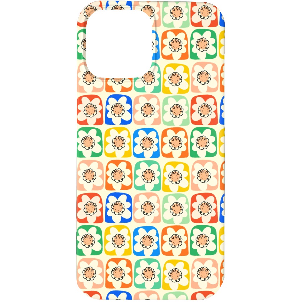 Abstract Retro Flower Doodle Squares - Multi Phone Case, Silicone Liner Case, Matte, iPhone 13 Pro, Multicolor