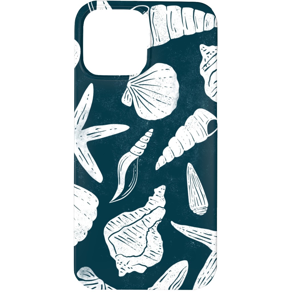 Textured Ocean Seashells - Dark Blue Phone Case, Silicone Liner Case, Matte, iPhone 13 Pro, Blue