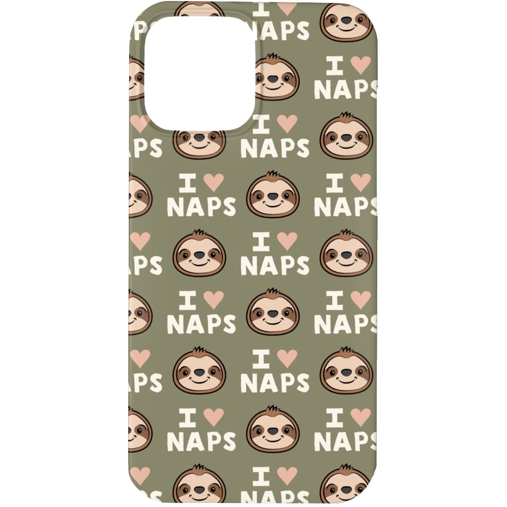 I Heart Naps - Cute Sloths - Olive Green Phone Case, Silicone Liner Case, Matte, iPhone 13 Pro, Green