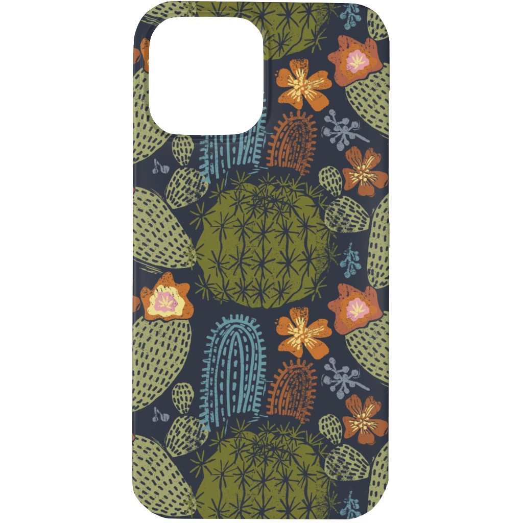Cactus Garden - Block Print Style - Dark Phone Case, Silicone Liner Case, Matte, iPhone 13 Pro, Green