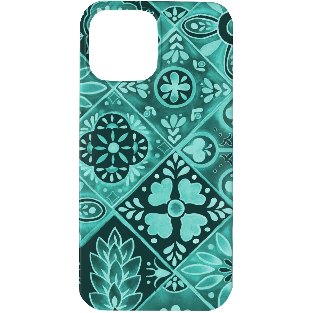 Watercolor Talavera Tiles Phone Case, Silicone Liner Case, Matte, iPhone 13 Pro, Green