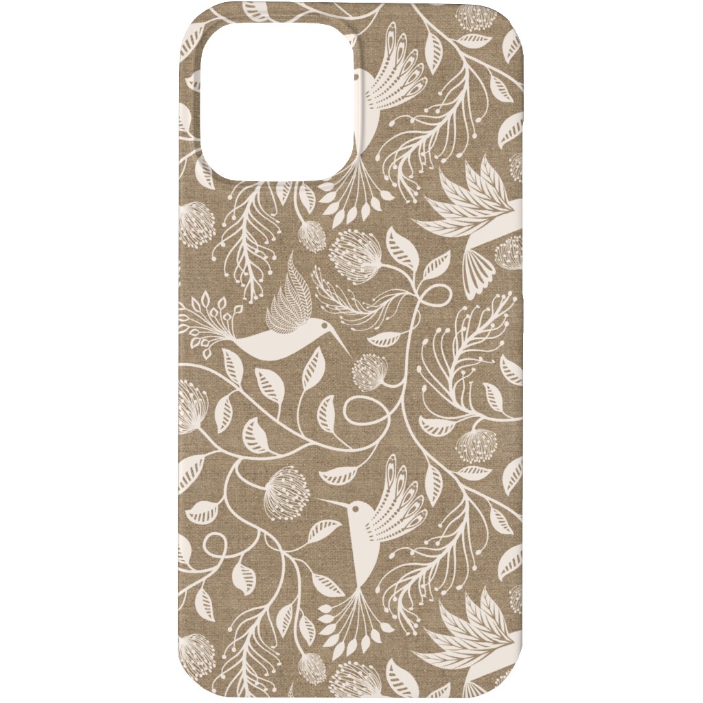 Papercutting Floral and Hummingbirds - Neutral Phone Case, Silicone Liner Case, Matte, iPhone 13 Pro, Beige