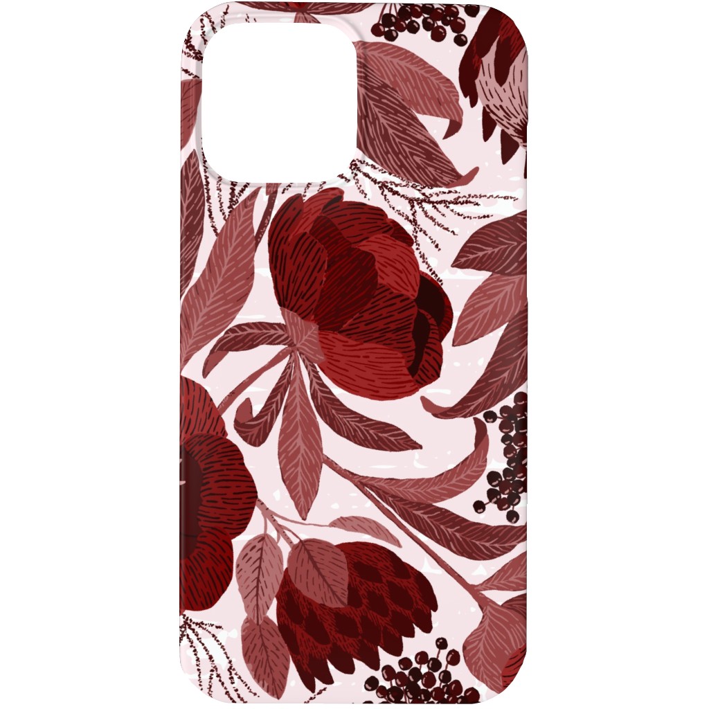 Peony and King Protea - Burgundy Phone Case, Silicone Liner Case, Matte, iPhone 13 Pro, Red