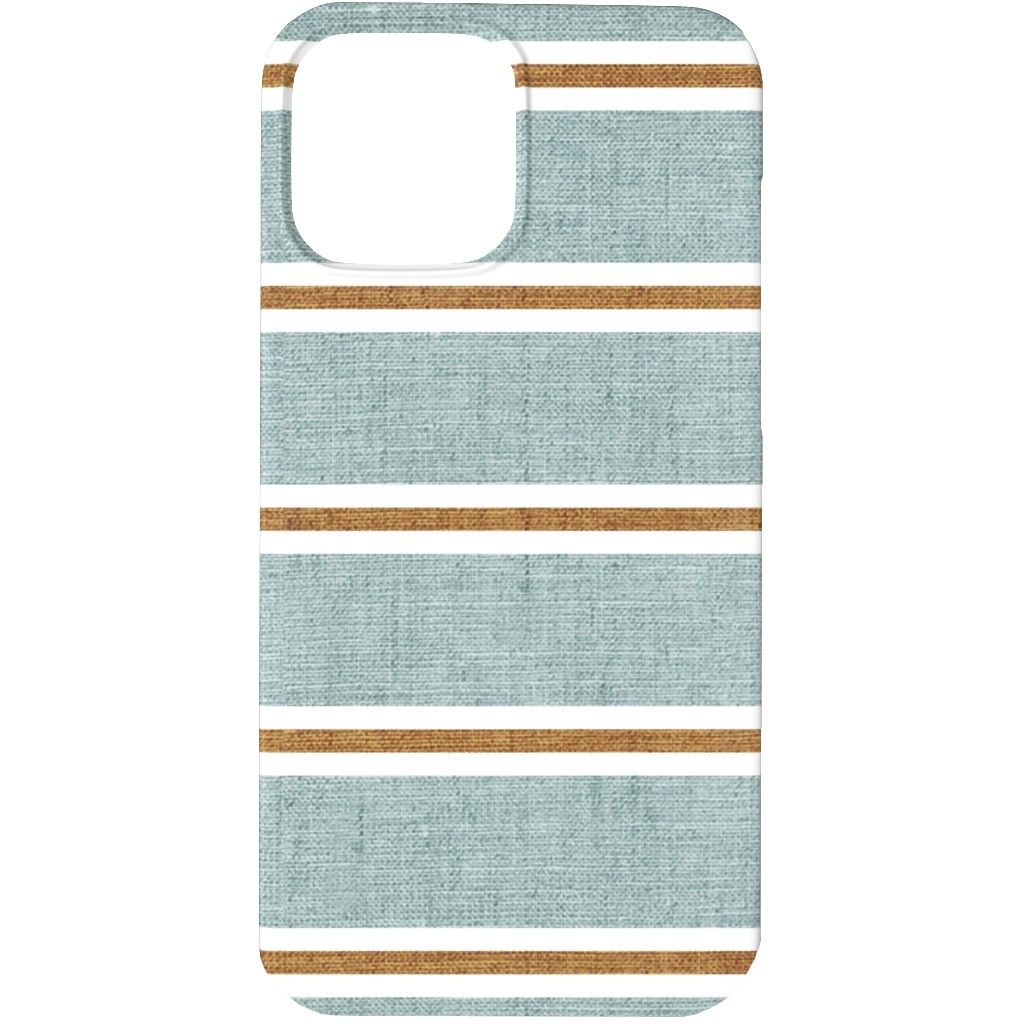 Stripes, Magnolia Flowers Coordinate - Rust on Blue Phone Case, Slim Case, Matte, iPhone 13 Pro, Green, Classic Green