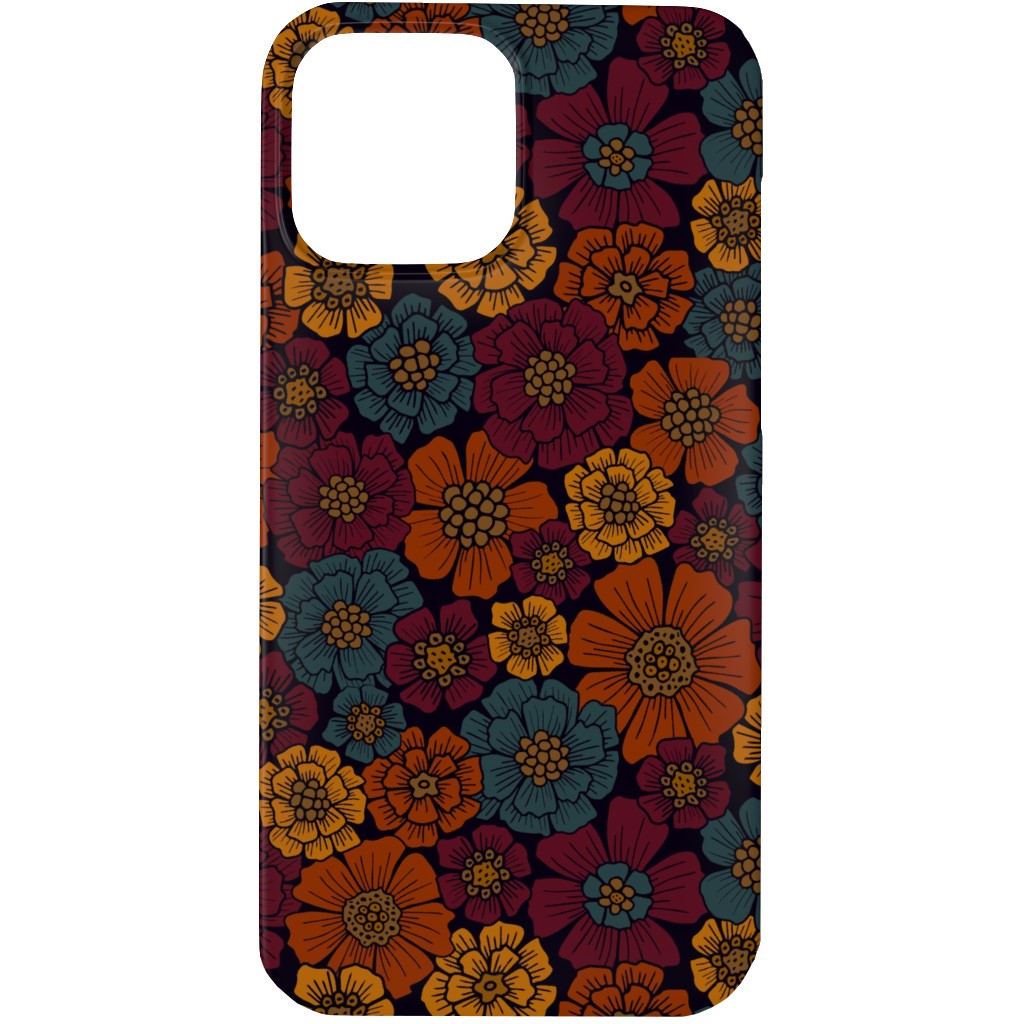 Burgundy, Rust, Mustard & Teal Floral Phone Case, Slim Case, Matte, iPhone 13 Pro, Red, Red