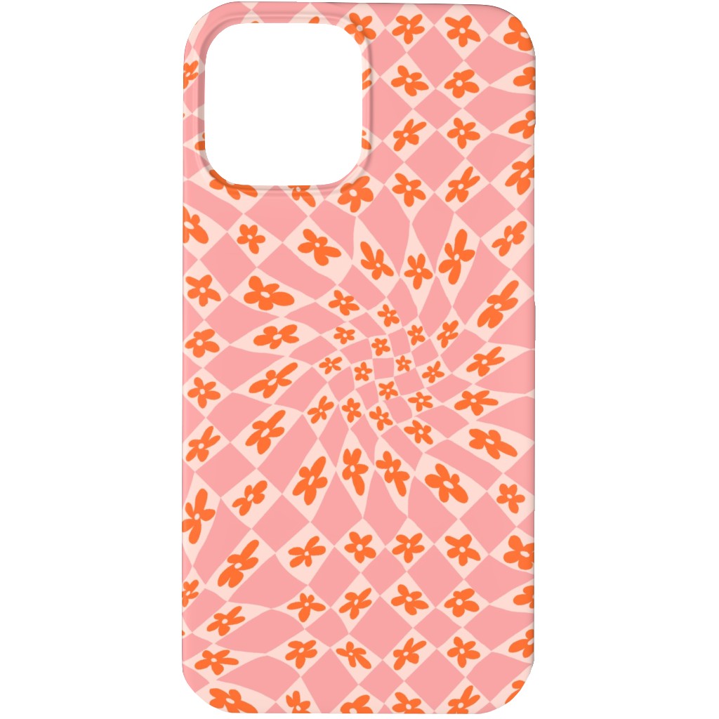 Trippy Checker - Floral - Pink and Orange Phone Case, Slim Case, Matte, iPhone 13 Pro, Pink