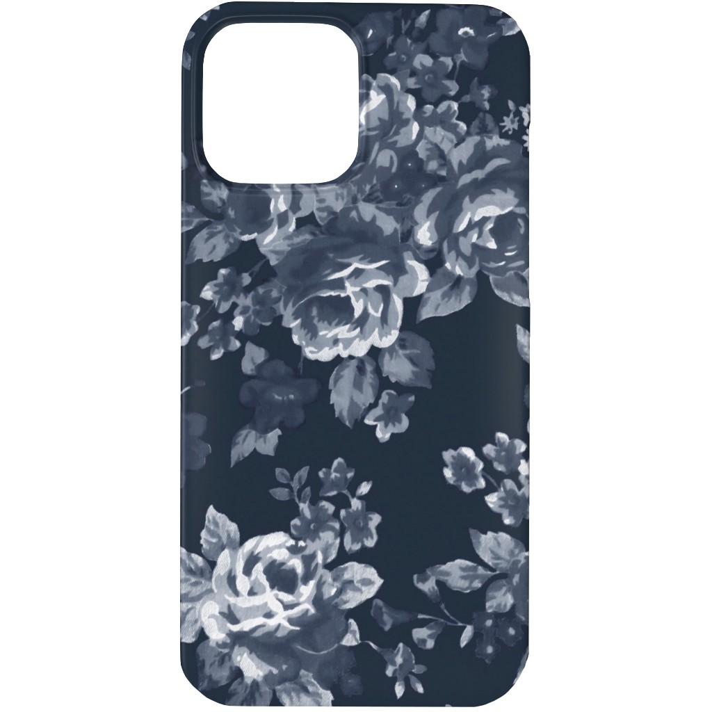 Navy Floral Phone Case, Slim Case, Matte, iPhone 13 Pro, Blue, True Blue