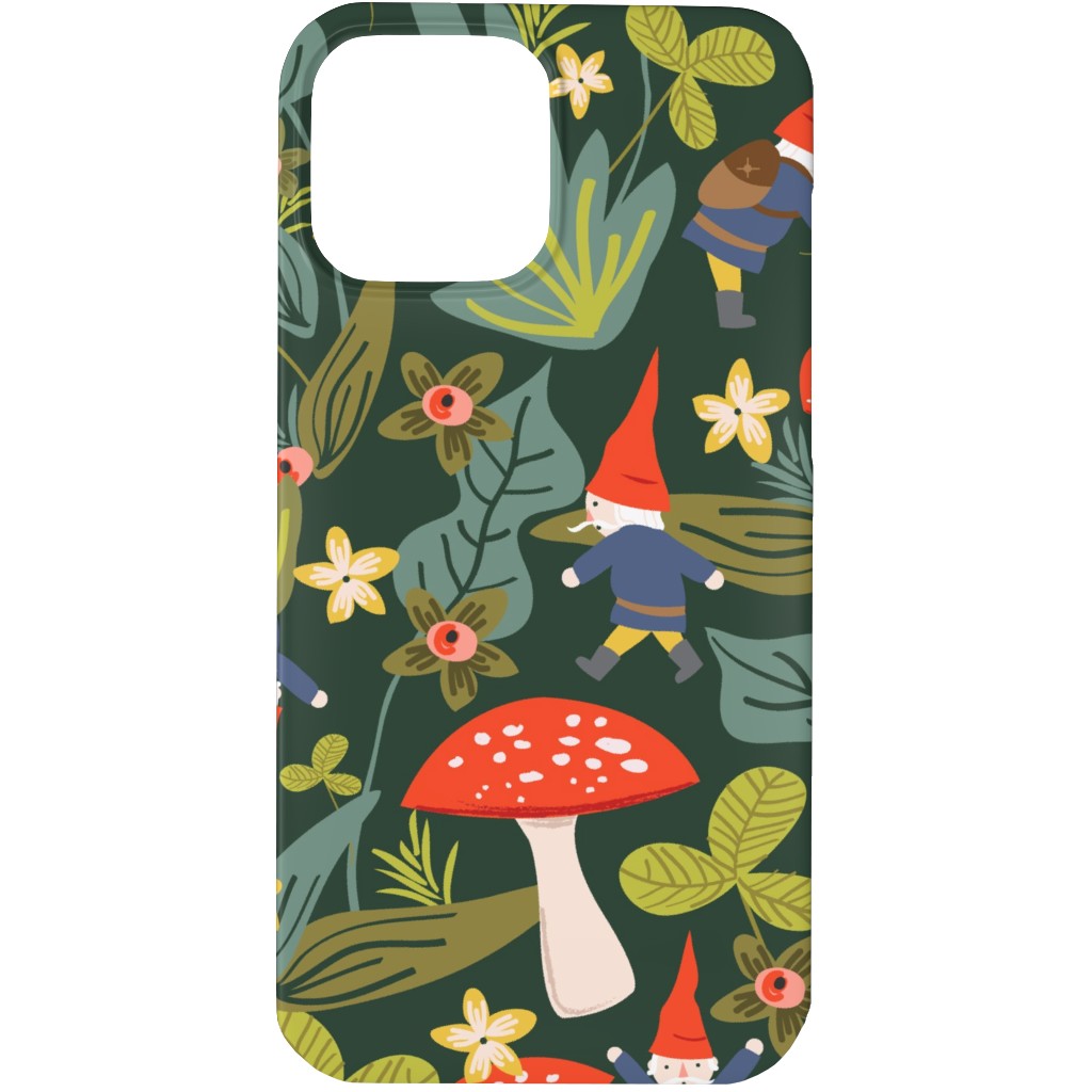 Woodland Gnomes & Mushrooms - Green Phone Case, Slim Case, Matte, iPhone 13 Pro, Green