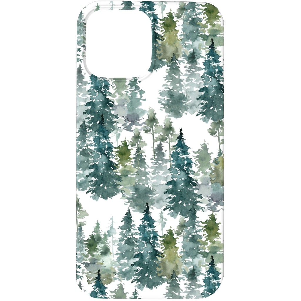 Woodland Trees Watercolor - White Phone Case, Slim Case, Matte, iPhone 13 Pro, Green, Classic Green