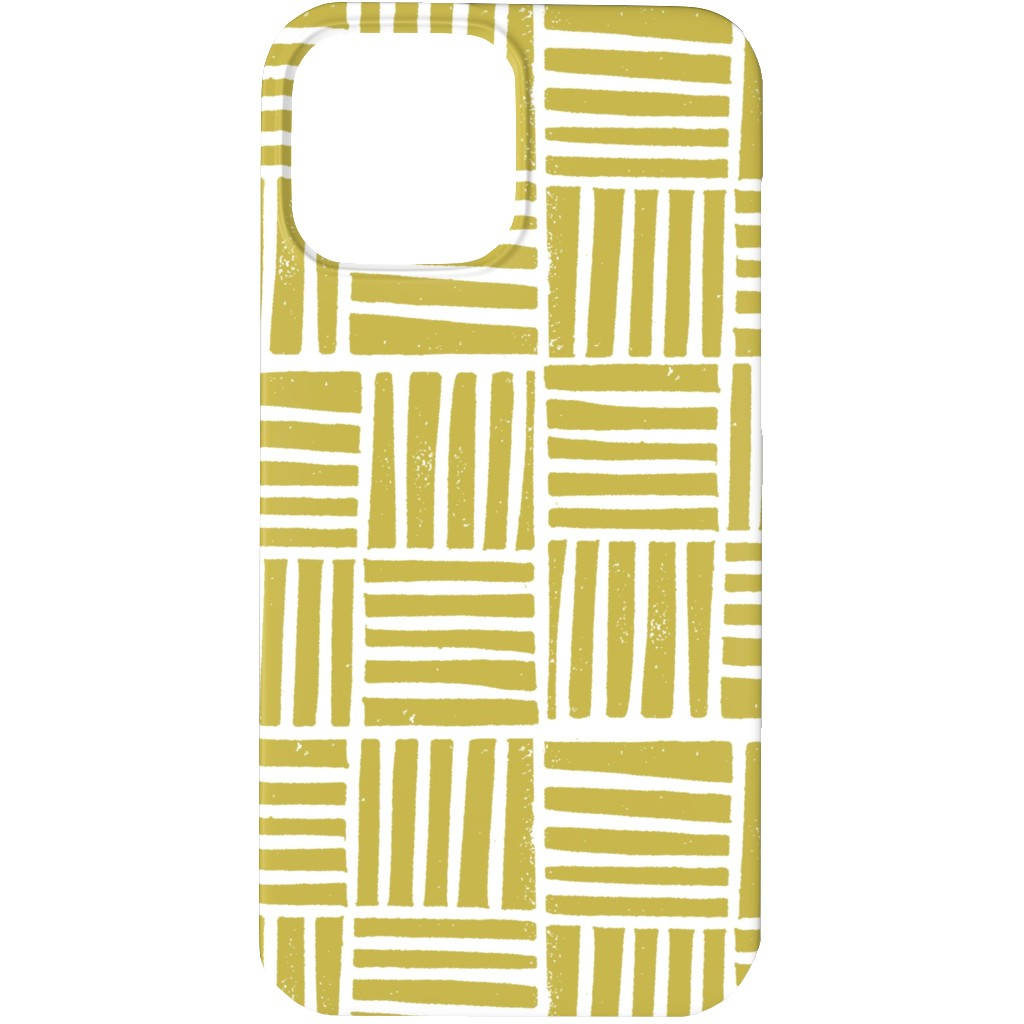 Thatch Stripe Grid - Yellow Phone Case, Slim Case, Matte, iPhone 13 Pro, Yellow, Classic Yellow