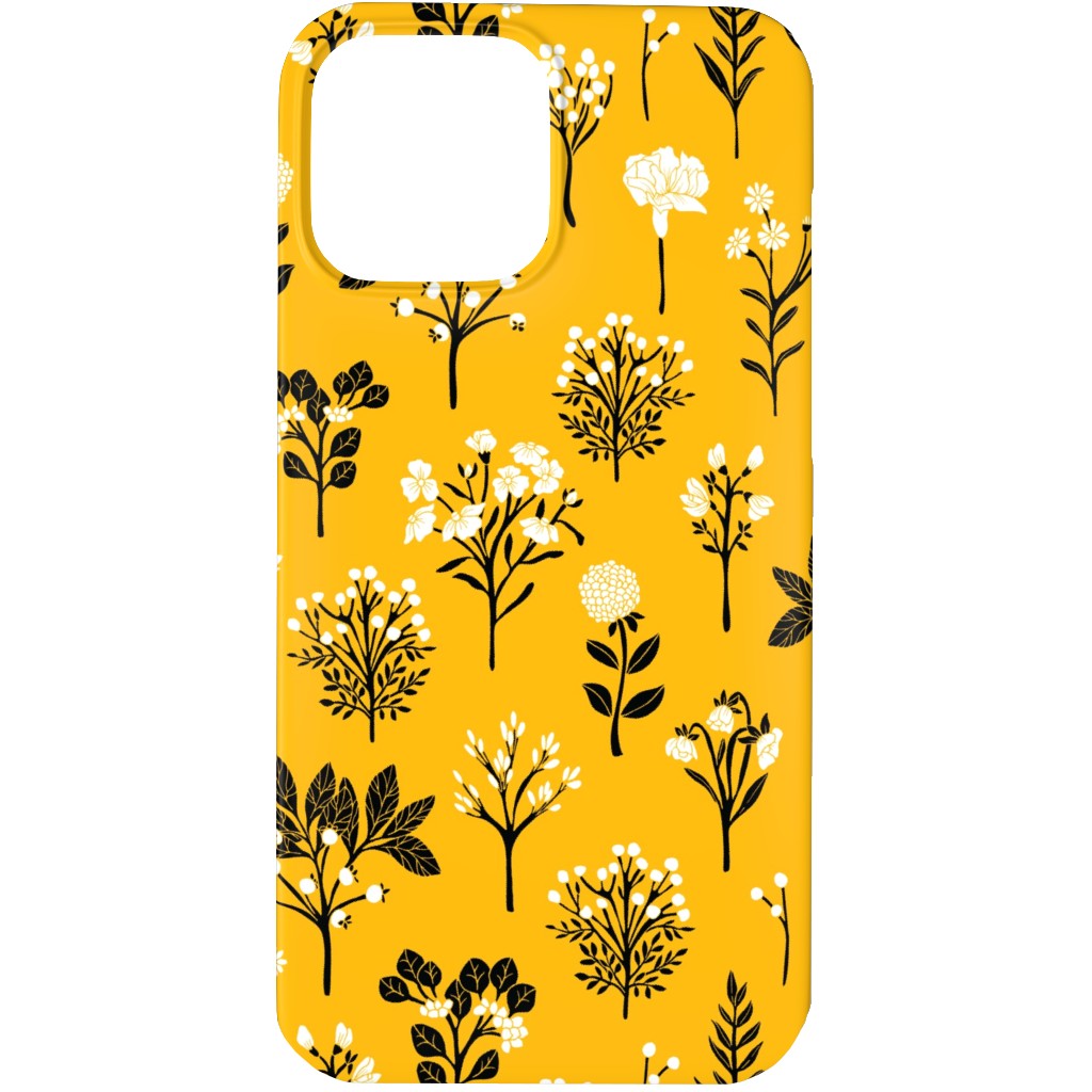 Florals - Yellow and Black Phone Case, Slim Case, Matte, iPhone 13 Pro, Yellow