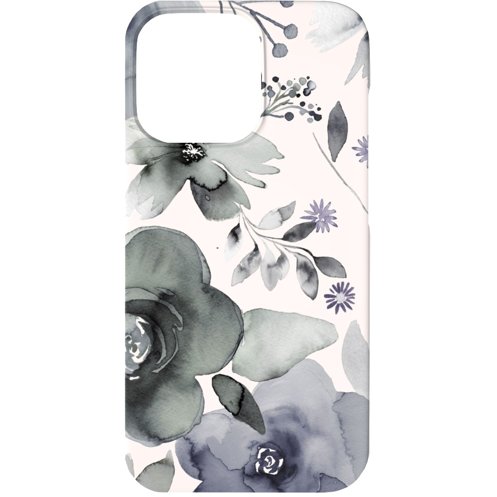 Wintery Watercolor Flower Bouquets - Navy Phone Case, Silicone Liner Case, Matte, iPhone 13, Blue