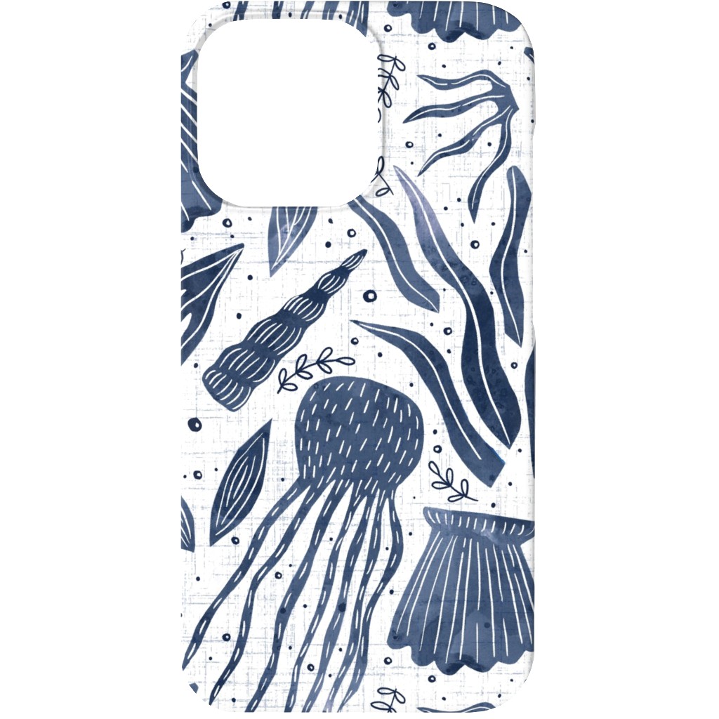 Sea Shells - Navy Phone Case, Silicone Liner Case, Matte, iPhone 13, Blue