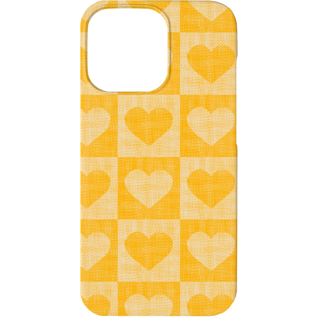 Love Hearts Check - Yellow Phone Case, Silicone Liner Case, Matte, iPhone 13, Yellow