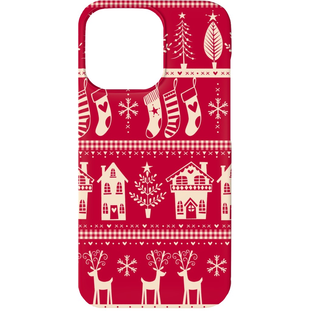 Vintage Nordic Christmas Phone Case, Silicone Liner Case, Matte, iPhone 13, Red
