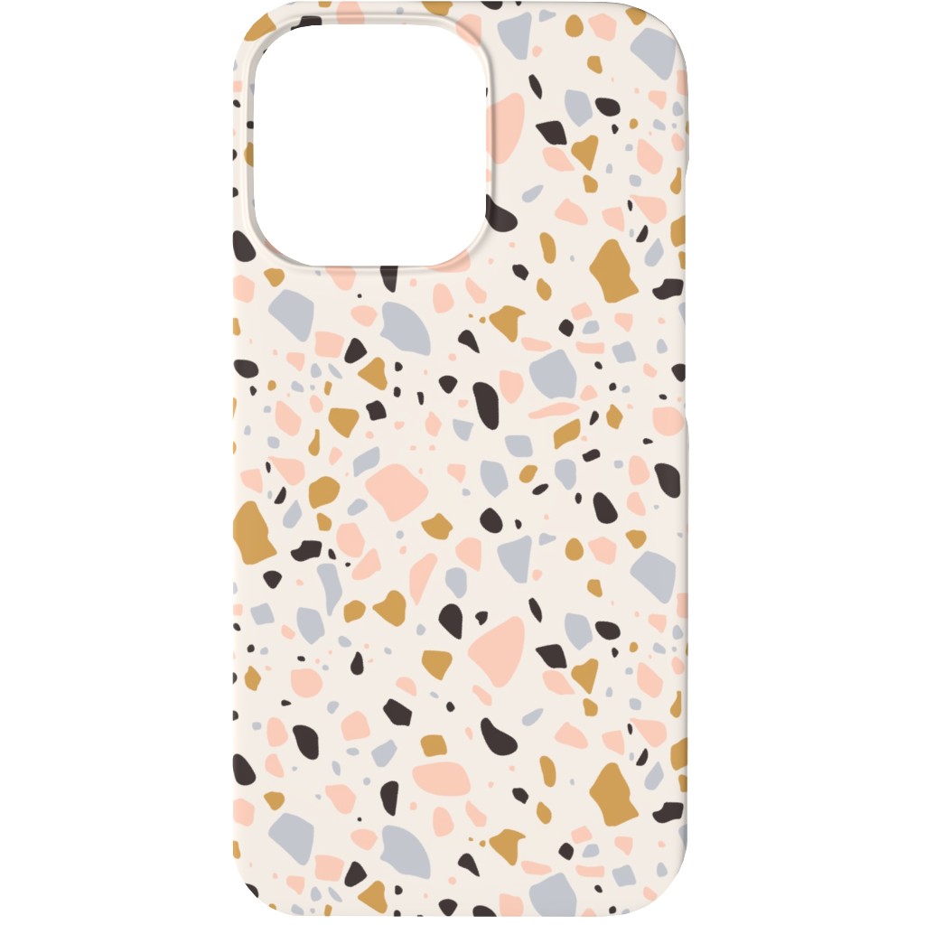 Terrazzo Coral - Gold Phone Case, Silicone Liner Case, Matte, iPhone 13, Beige