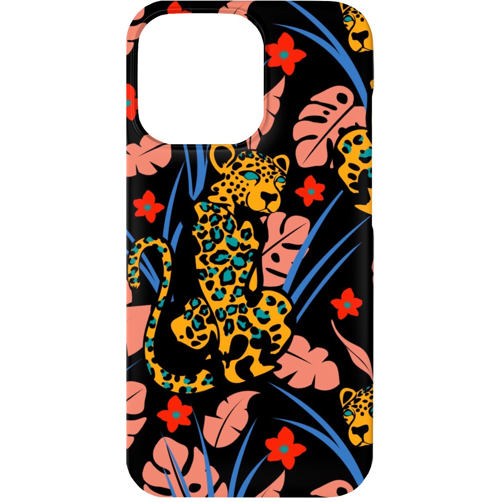 Leopard - Multi on Black Phone Case, Silicone Liner Case, Matte, iPhone 13, Multicolor