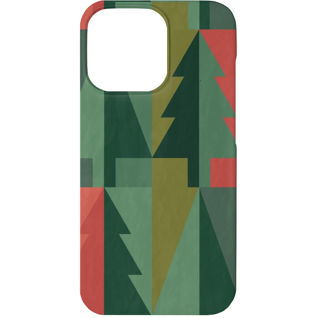 Geometric Forest - Red and Green Phone Case, Silicone Liner Case, Matte, iPhone 13, Green