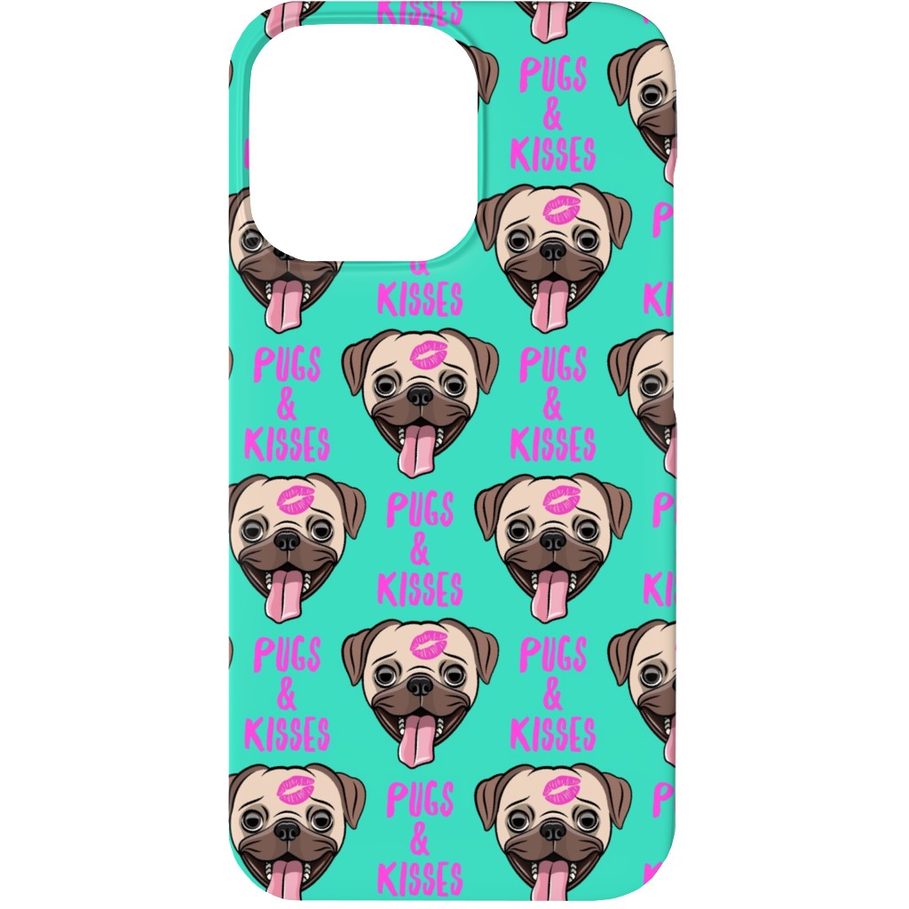 Pugs & Kisses - Cute Pug Dog - Teal Phone Case, Silicone Liner Case, Matte, iPhone 13, Green