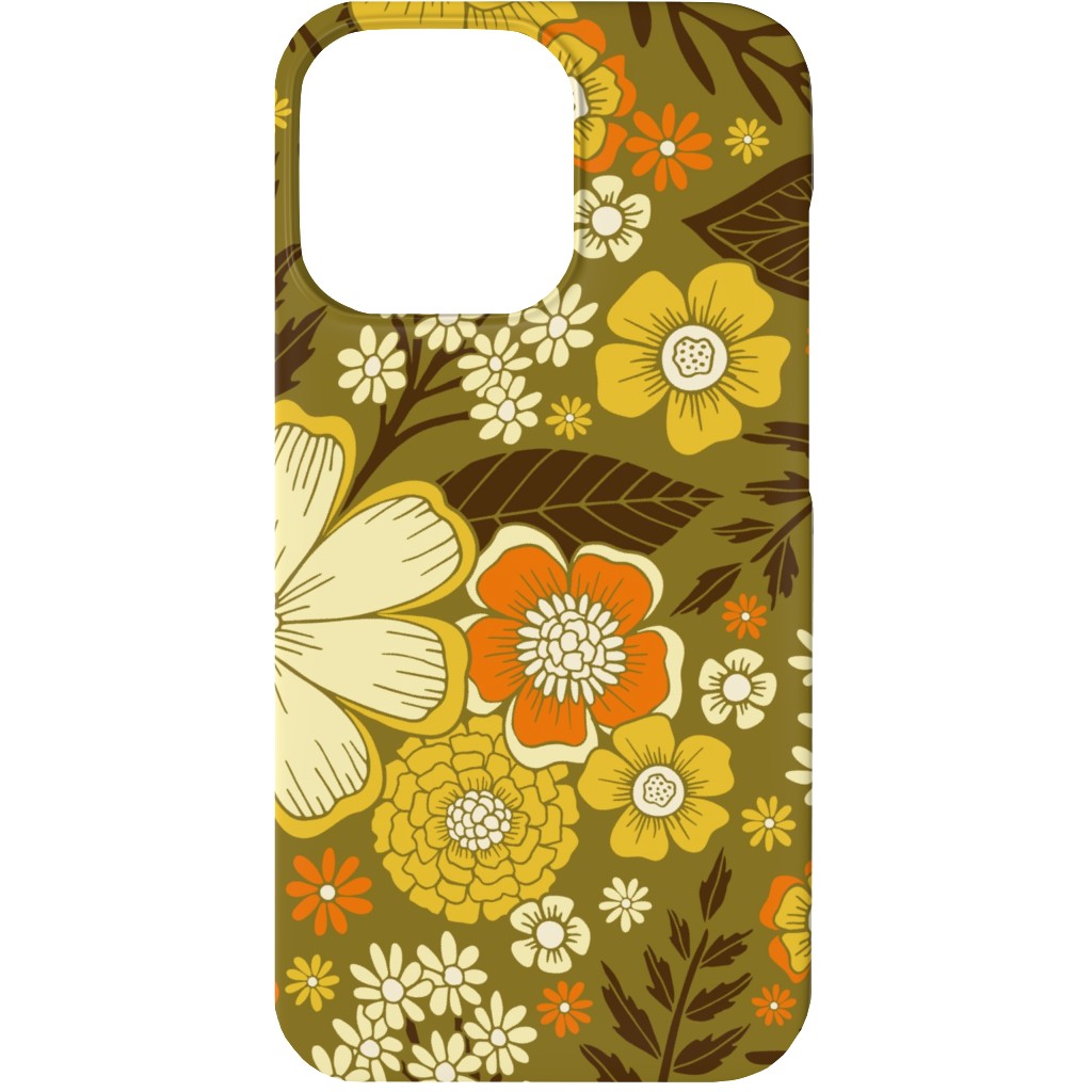 1970s Retro/Vintage Floral - Yellow and Brown Phone Case, Silicone Liner Case, Matte, iPhone 13, Yellow